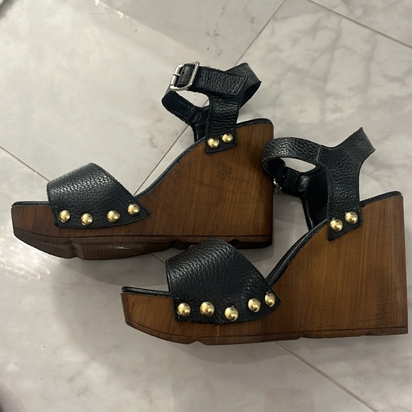 Beautiful made in Italy, pebbled, leather wood wedges - Picture 3 of 7